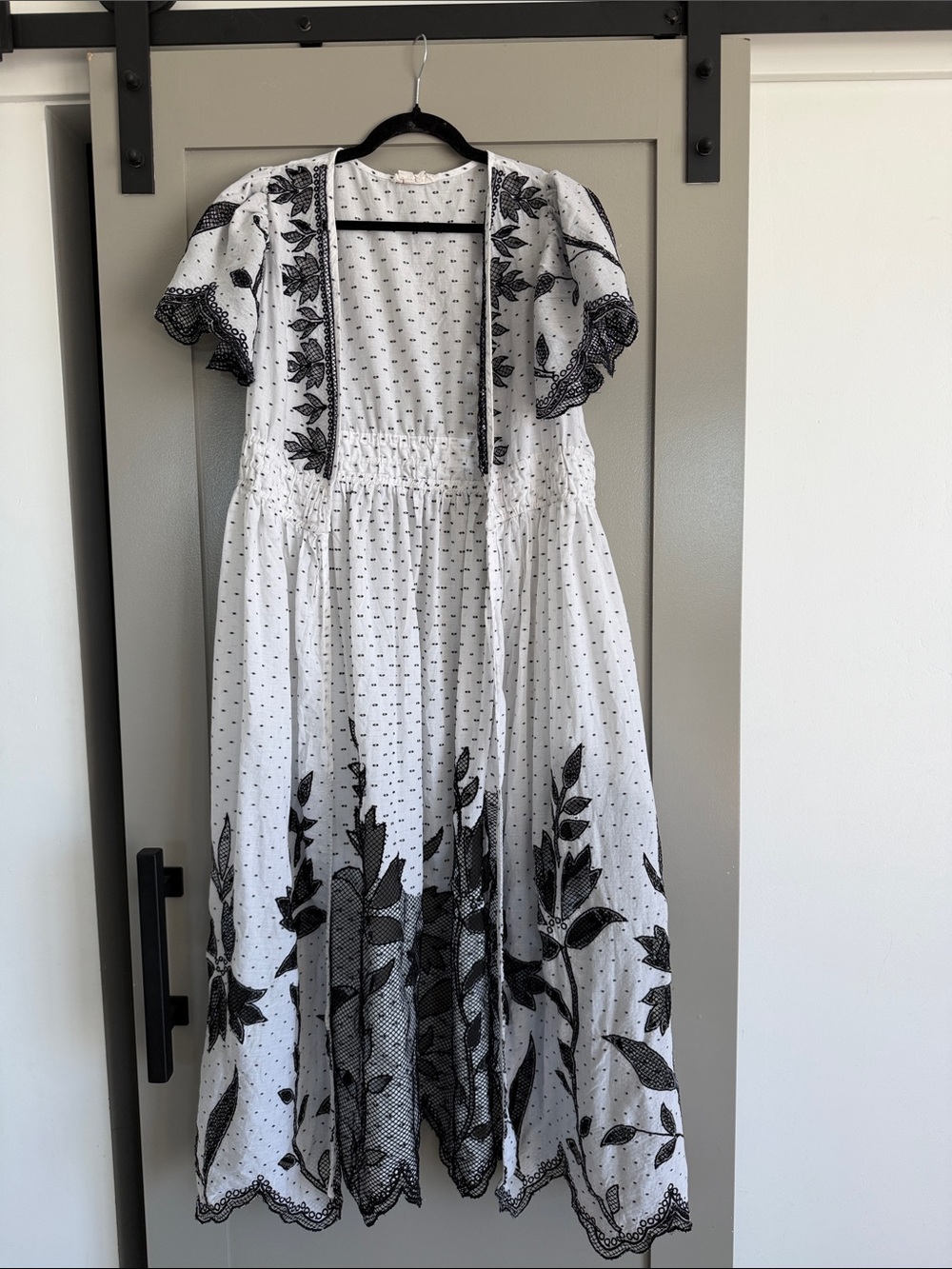 Anthropologie White with Black Dot Embroidery Kimono. This is not a dress.